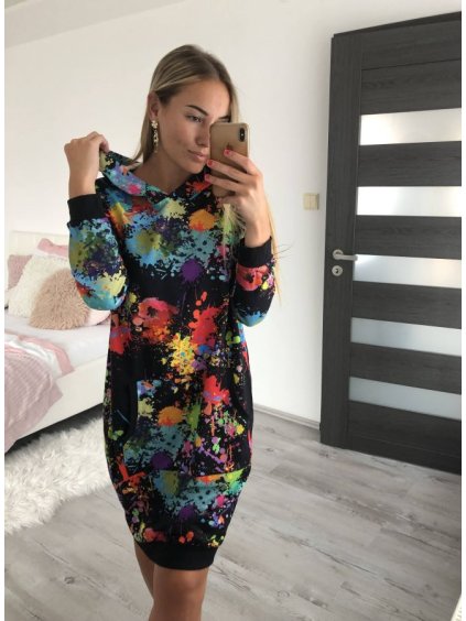 Šaty mikinové s kapucí dlouhý rukáv dámské nadrozměr (S/M/L/XL/2XL ONE SIZE) ITALSKÁ MÓDA IMD22432 (Barva bílá)