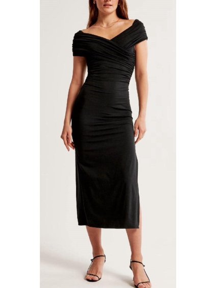 Šaty dlouhé elegantní carmen dámské (S/M ONE SIZE) ITALSKÁ MÓDA IMM24M0150/DR (Velikost S/M, Barva Černá)