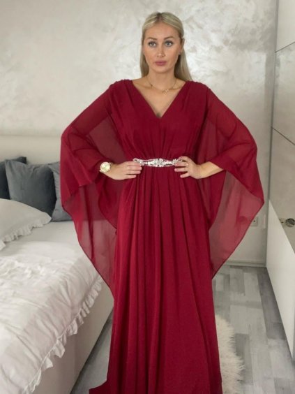 Šaty dlouhé společenské elegantní krátký rukáv dámské (S/M/L ONE SIZE) ITALSKÁ MÓDA IMPSH2550410/DU (Velikost M/L, Barva tmavě modrá)