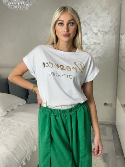 Tričko oversize krátký rukáv dámské PROSECCO (S/M/L ONE SIZE) ITALSKÁ MÓDA IMD23807/DU (Velikost S/M/L, Barva bílá)