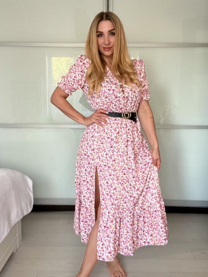 Šaty dlouhé košilové krátký rukáv dámské LIVIA (S/M/L ONE SIZE) ITALSKÁ MÓDA IMWGB24042S-6/DUR (Velikost S/M/L, Barva bílá)