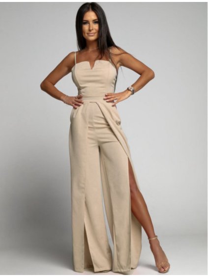 Overal dlouhý elegantní carmen na ramínka dámský (XS/S/M ONE SIZE) ITALSKÁ MÓDA IMWHP25956/DUR (Velikost XS/S/M, Barva béžová)