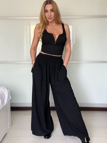 Kalhoty dlouhé letní dámské nadrozměr (S/M/L ONE SIZE) ITALSKÁ MÓDA IMWGB25228/DUR (Velikost S/M/L, Barva Černá)