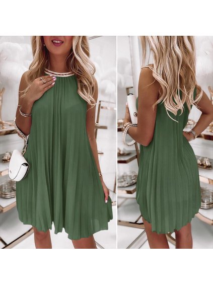 Šaty letní skládané bez rukávu dámské (S/M ONE SIZE) ITALSKÁ MÓDA IMD24058/DR (Velikost S/M/L, Barva béžová)