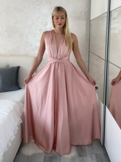 Šaty saténové variabilní dlouhé společenské bez rukávu dámské (S/M/L ONE SIZE) ITALSKÁ MÓDA IMPSH255338/DU (Velikost S/M/L, Barva růžová starorůžová)