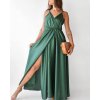 Šaty dlouhé společenské saténové na ramínka dámské Elisabet (XS/S/M/L ONE SIZE) ITALSKÁ MÓDA IMM22360/DR (Velikost S/M/L, Barva zelená smaragdová)
