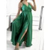 Šaty dlouhé společenské saténové na ramínka dámské Elisabet (XS/S/M/L ONE SIZE) ITALSKÁ MÓDA IMM22360/DR (Velikost S/M/L, Barva zelená smaragdová)