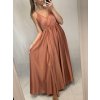 Šaty dlouhé společenské saténové na ramínka dámské Elisabet (XS/S/M/L ONE SIZE) ITALSKÁ MÓDA IMM22360/DR (Velikost S/M/L, Barva zelená smaragdová)