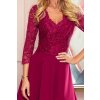 309-1 AMBER elegant lace long dress with a neckline - Burgundy color (Velikost S, Barva _barva viz foto)