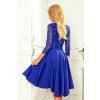 210-12 NICOLLE - šaty s delší zádí s krajkovým výstřihem - CLASSIC BLUE (Velikost S, Barva _barva viz foto)