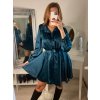 Šaty krátké košilové saténové dlouhý rukáv dámské (S/M ONE SIZE) ITALSKÁ MÓDA IMM22LS25366/DR (Velikost S/M/L, Barva Černá)