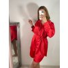 Šaty saténové košilové s páskem dlouhý rukáv dámské (S/M ONE SIZE) ITALSKÁ MÓDA IMWD223001/DR (Velikost S/M/L, Barva béžová)