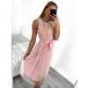 Šaty elegantní tylové krátké bez rukávu společenské dámské (S/M ONE SIZE) ITALSKÁ MÓDA IMM23FL9665/DU (Barva béžová)