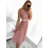 Šaty elegantní tylové krátké bez rukávu společenské dámské (S/M ONE SIZE) ITALSKÁ MÓDA IMM23FL9665/DU (Barva béžová)