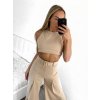 Souprava letní elegantní top a kalhoty dámská (S/M/L ONE SIZE) ITALSKÁ MÓDA IMWE231508/DU (Velikost M/L, Barva béžová)