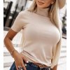 Tričko úpletové s rolákem krátký rukáv dámské (S/M ONE SIZE) ITALSKÁ MÓDA IMWCJ23023/DU (Velikost S/M/L, Barva béžová)
