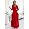 309-8 AMBER krajkové, elegantní dlouhé šaty s výstřihem a rozparkem u nohavic - červené (Velikost S, Barva _barva viz foto)
