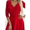 309-8 AMBER krajkové, elegantní dlouhé šaty s výstřihem a rozparkem u nohavic - červené (Velikost S, Barva _barva viz foto)