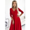 309-8 AMBER krajkové, elegantní dlouhé šaty s výstřihem a rozparkem u nohavic - červené (Velikost S, Barva _barva viz foto)