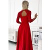 309-8 AMBER krajkové, elegantní dlouhé šaty s výstřihem a rozparkem u nohavic - červené (Velikost S, Barva _barva viz foto)