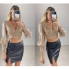 Top croptop třpytivý s flitry dlouhý rukáv dámský (S/M ONE SIZE) ITALSKÁ MÓDA IMPBB22O5200/DUR (Velikost S/M/L, Barva Černá)