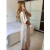 Šaty dlouhé mušelín s páskem krátký rukáv dámské (S/M/L ONE SIZE) ITALSKÁ MÓDA IMWBH24055/DU (Velikost M/L, Barva béžová)