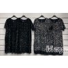 Šaty s flitry teplejší zdobené krajkou krátký  rukáv dámské (42/44/46 onesize) Italská moda IMWMY2439314 (Velikost 42/44/46, Barva Černá)