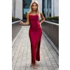 Šaty saténové dlouhé elegantní společenské na ramínka dámské (XS - XL) polská móda 483-5 DIANE NMC-483-5/DR (Velikost XS, Barva červená)