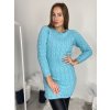 Šaty pletené dlouhý rukáv dámské (S/M/L ONE SIZE) ITALSKÁ MÓDA IMWBL24124/DR (Velikost S/M, Barva modrá azurová)