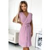 Šaty krátké plisované krátký rukáv dámské (S-XL) polská moda NUMOCO 374-3 POLINA NMC-374-3/DR (Velikost L, Barva růžová starorůžová)