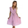 Šaty krátké plisované krátký rukáv dámské (S-XL) polská moda NUMOCO 374-3 POLINA NMC-374-3/DR (Velikost L, Barva růžová starorůžová)