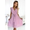 Šaty krátké plisované krátký rukáv dámské (S-XL) polská moda NUMOCO 374-3 POLINA NMC-374-3/DR (Velikost L, Barva růžová starorůžová)