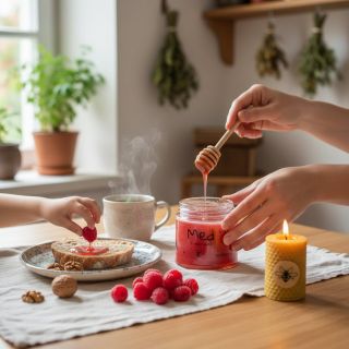 Malinový med na chlebu? Kouzlo na lžičce! 🍯 Stačí pár vteřin a snídaně se mění v malý domácí rituál. Sladké maliny, včelí...