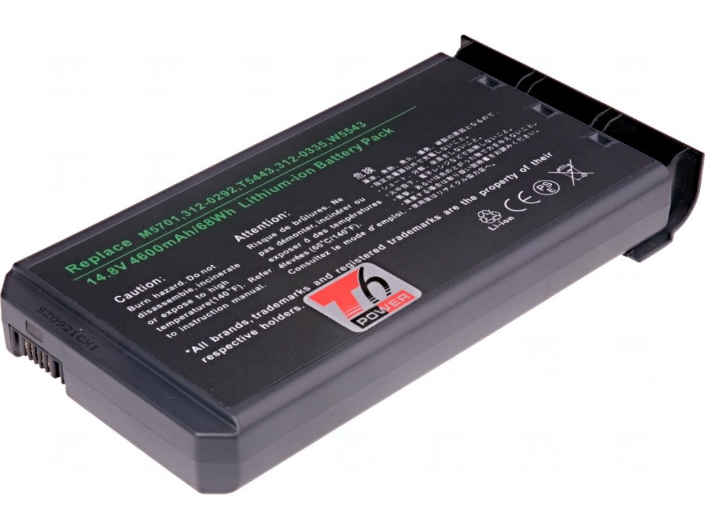 Baterie T6 Power pro notebook Dell PC-VP-WP65, Li-Ion, 14,8 V, 4600 mAh (68 Wh), šedá