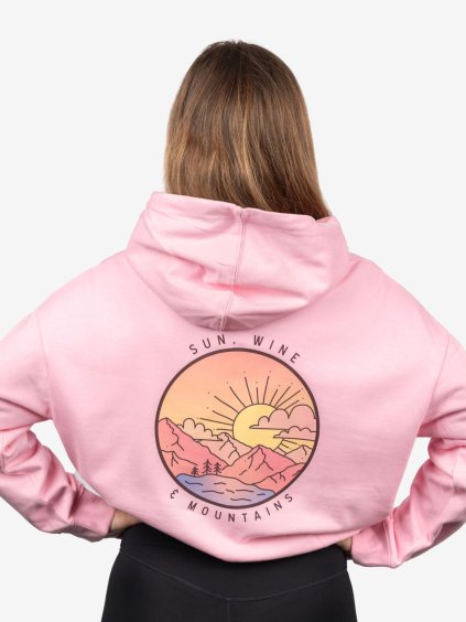 Dámská mikina s kapucí s volným střihem SUN, WINE & MOUNTAINS (Barva Baby Pink, Velikost S)