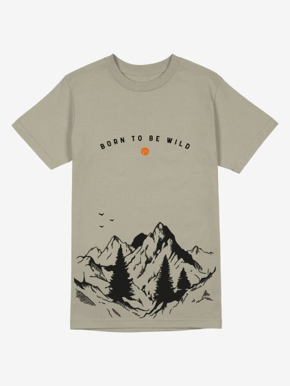 Dámské tričko s horami z BIO bavlny BORN TO BE WILD - unisex střih (Barva Světlá khaki, Velikost S)