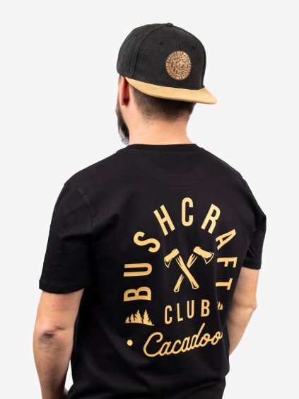 Pánské tričko z BIO bavlny a zadním potiskem BUSHCRAFT CLUB - unisex střih (Barva Černá, Velikost S)
