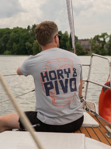 Pánské tričko z BIO bavlny HORY A PIVO MODROORANŽOVÉ