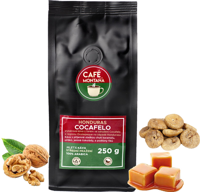Café Montaña Honduras Cocafelo, mletá káva Velikost balení: 250g, Hrubost mletí: French press