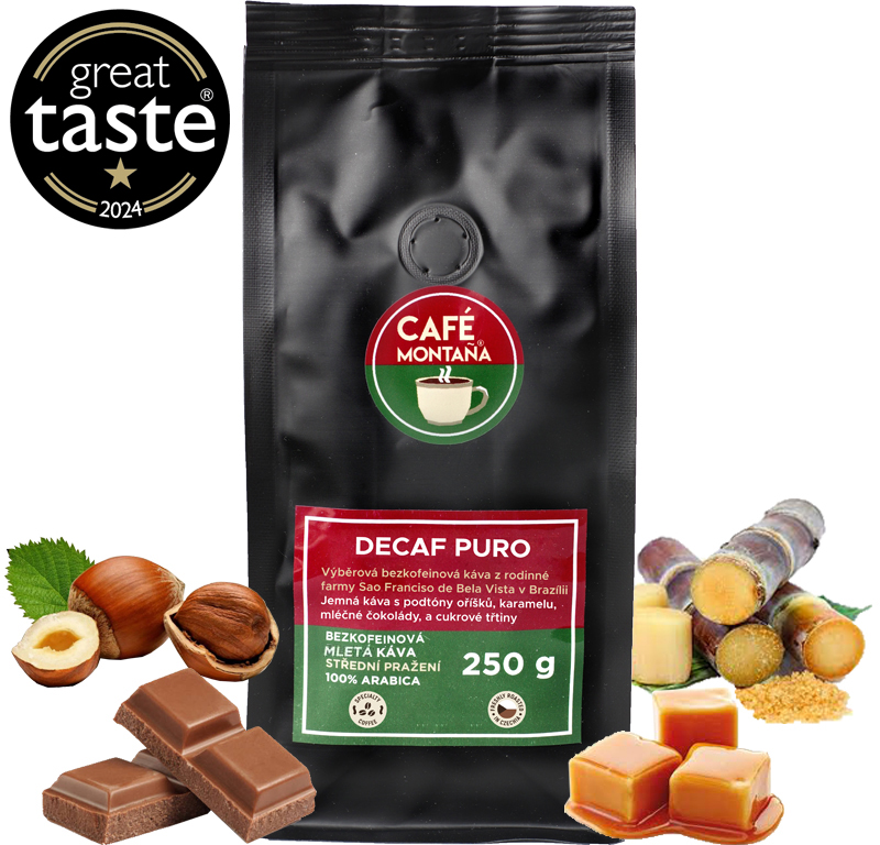 Café Montaña Decaf Puro, mletá káva bez kofeinu Velikost balení: 1000g, Hrubost mletí: French press