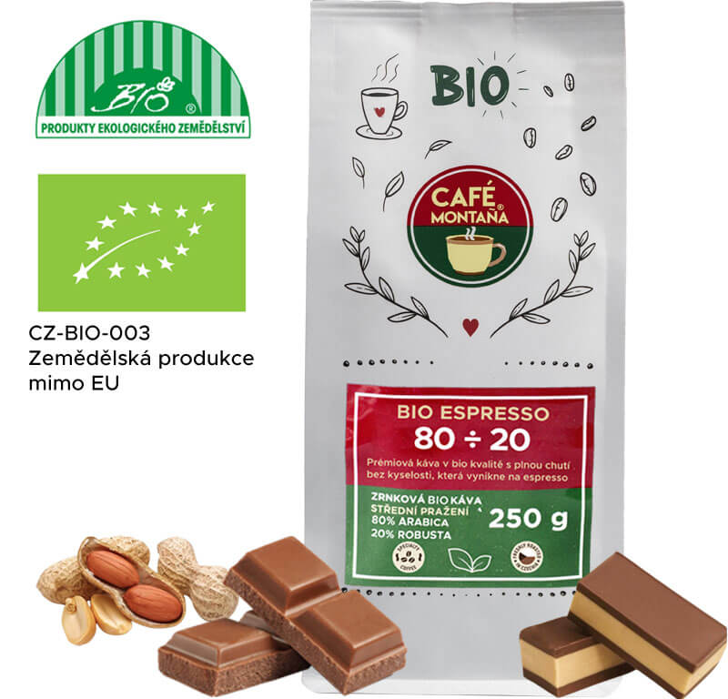 Café Montaña Bio espresso 80÷20, mletá káva Velikost balení: 1000g, Hrubost mletí: French press
