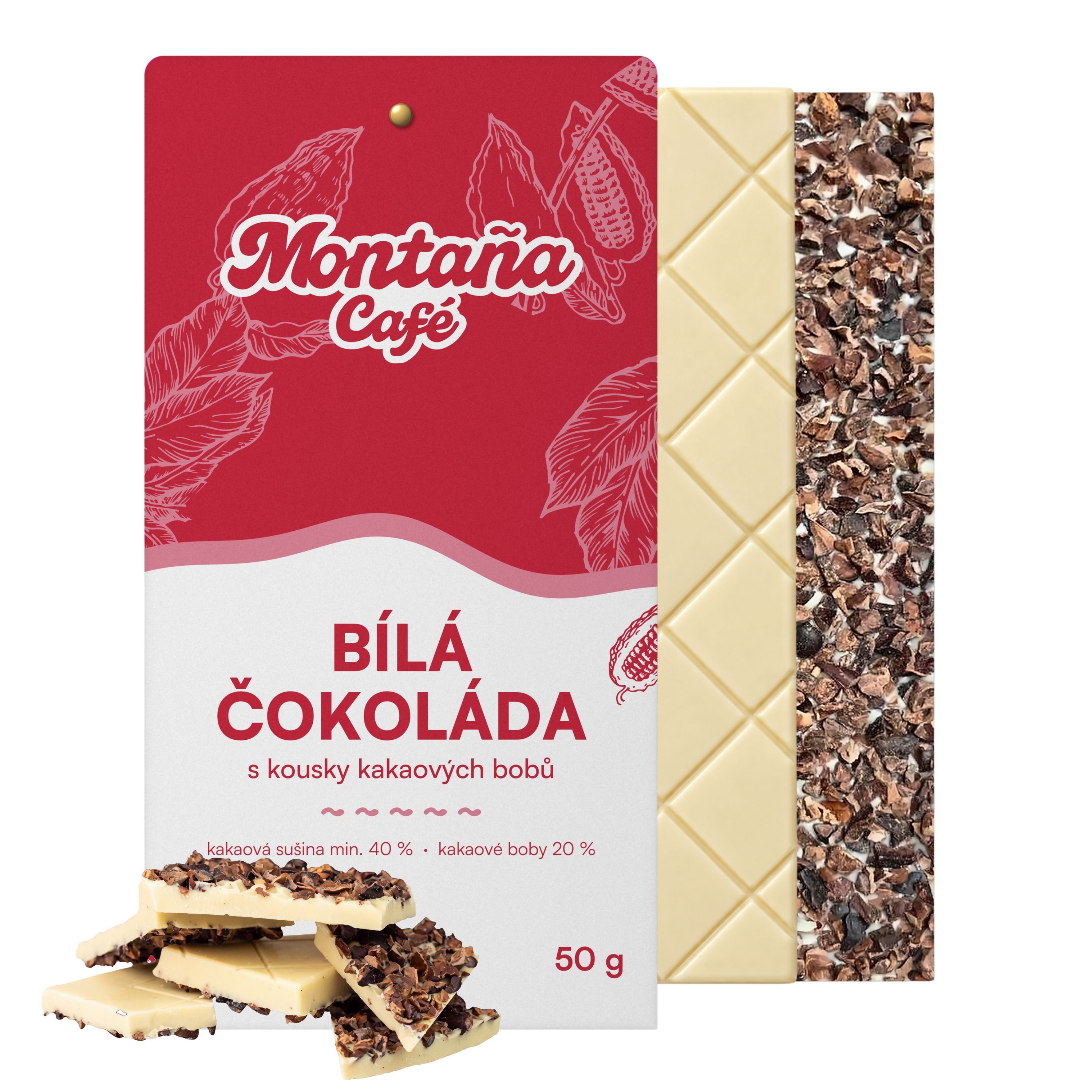Bílá čokoláda s kousky kakaových bobů | 50 g
