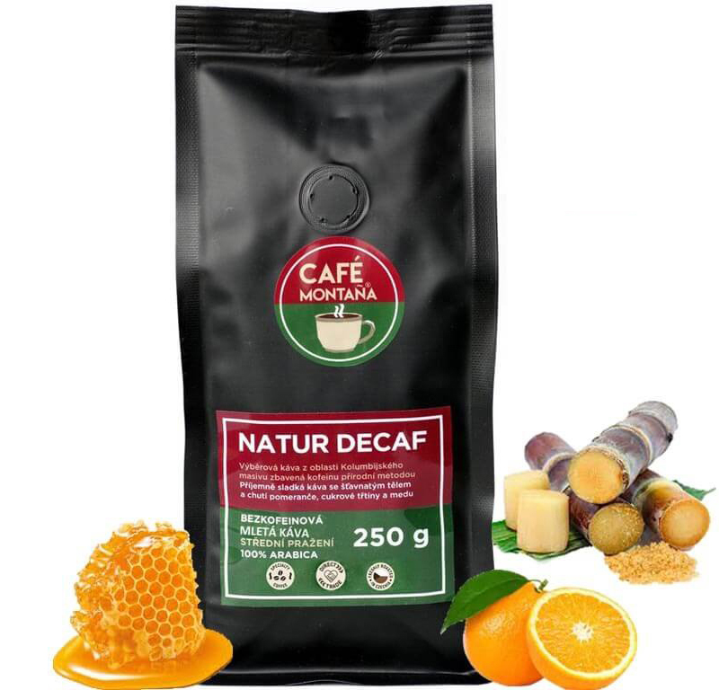 Café Montaña Natur Decaf, mletá káva bez kofeinu Velikost balení: 250g, Hrubost mletí: French press