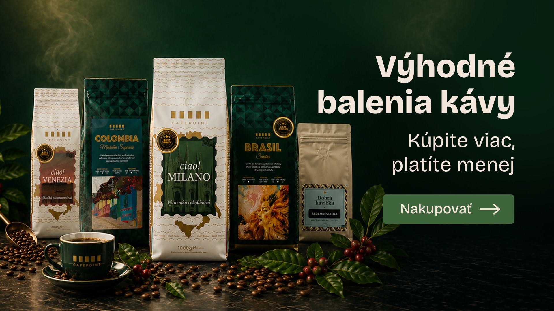 Káva na Cafepoint - výhodné balenia zrnkových káv