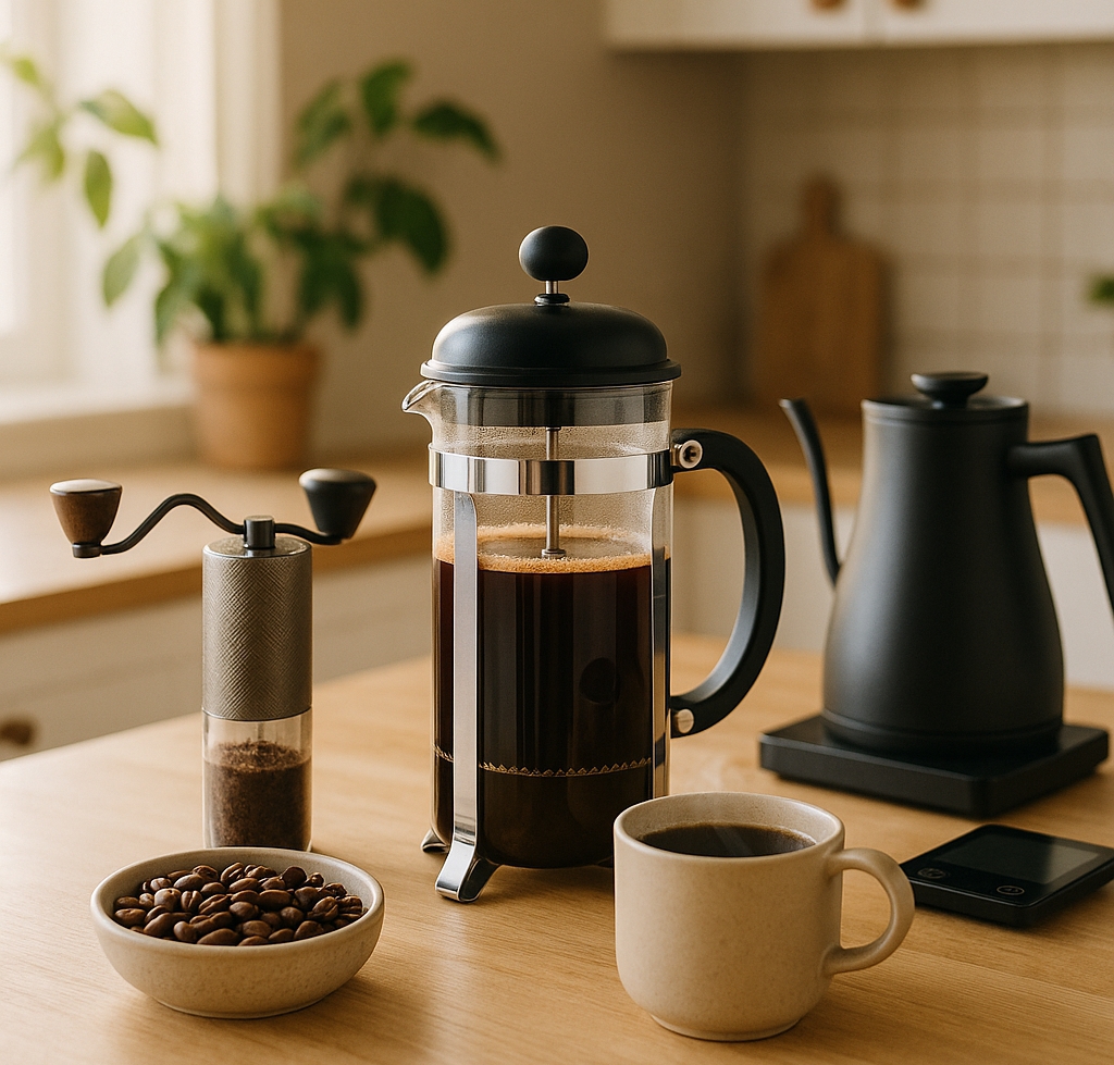 Ako si pripraviť kávu cez French press: Kompletný sprievodca výberom zŕn, správnym postupom a odporúčanými pomôckami