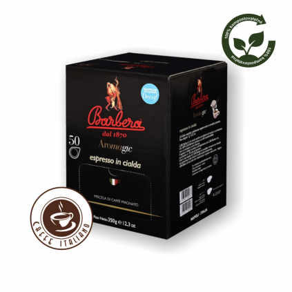 Barbera caffe aromagic ese pody 50ks bezkofeinove kompostovatelne logo caffeitaliano