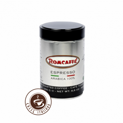 Romcaffe doza kovova 100arabica espresso 250g logo caffeitaliano