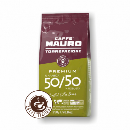 mauro caffe premium zrnkova kava 250g 50arabica 50robusta logo caffeitaliano