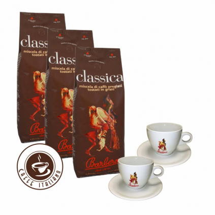 Barbera classica 3kg zrnkova kava salka espresso 2ks sada logo caffeitaliano