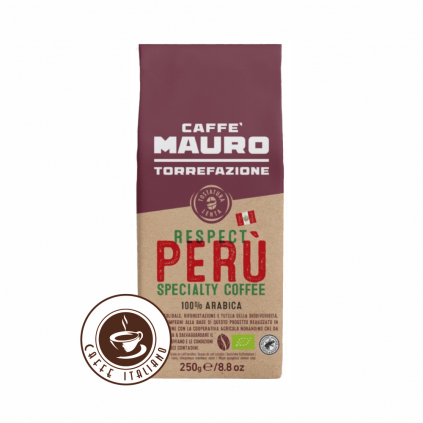 caffe mauro respect peru 250g zrnkova kava 100arabica logo caffeitaliano